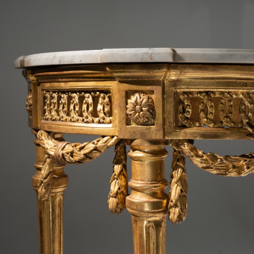 Console demi-lune en bois doré d'époque Louis XVI - Louis XVI