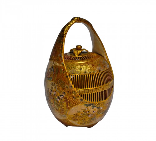 Brûle-parfums "cage à grillons" en faience de Satzuma, Japon 19e siècle