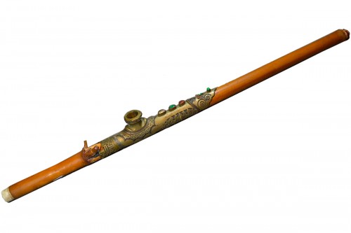 Pipe à opium en bambou, métal et jadéites, Chine dynastie Qing 19e siècle