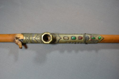  - Pipe à opium en bambou, métal et jadéites, Chine dynastie Qing 19e siècle