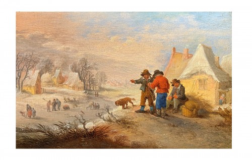 Theobald Michau (1676 - 1765) - Paysage d'hiver avec des paysans