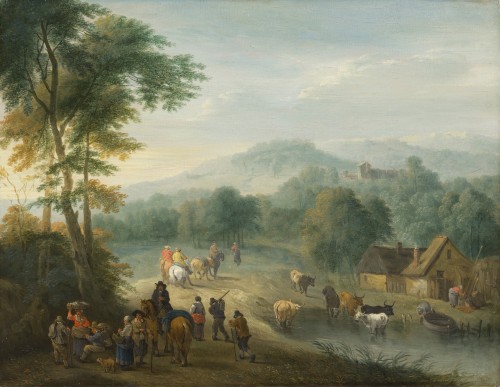 Balthazar Beschey (Anvers 1708 - 1776) - Paire de paysages animés - Tableaux et dessins Style 