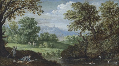 Marten Ryckaert (1587 - 1631) - Chasseurs dans un paysage de rivière