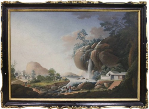 Chine, grand paysage chinois, attribuée à Tingqua, vers 1830