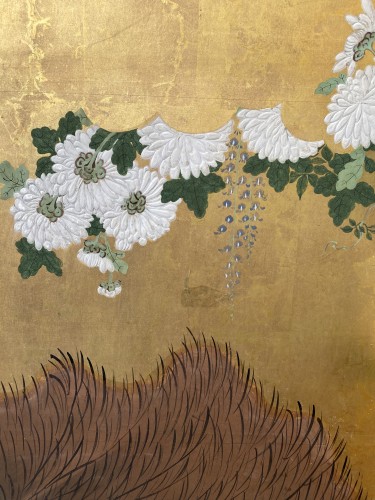  - Paravent , chariot portant des fleurs, Japon période Edo