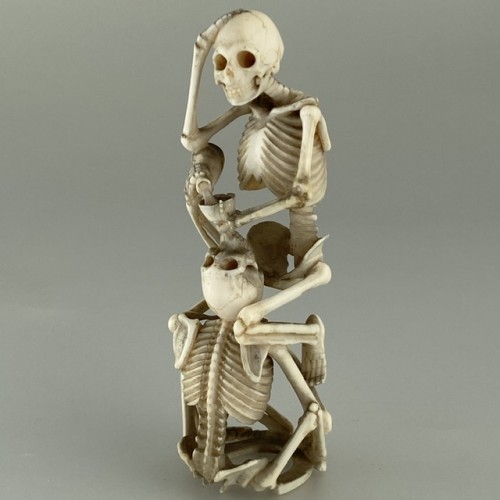 Okimono, deux squelettes buvant du saké, Japon 19e - 
