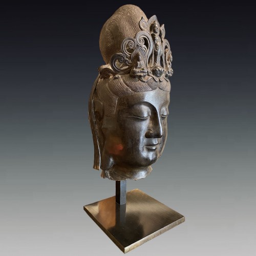 Grande tête de Bodhisattva en bronze, Chine 19e siècle - Arts d