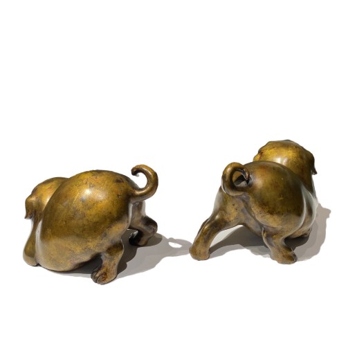 Japon, paire de chiots en bronze, époque Meiji - Arts d