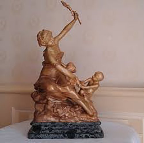 Raoul L'arche, bronze doré "Jeune femme et son enfant"