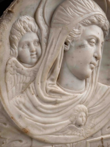 Sculpture Sculpture en Marbre - Relief en marbre représentant la Vierge entourée d’un ange, 1470-80