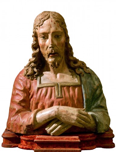 Buste de Christ Rédempteur en terre-cuite polychrome - vers 1490-1500
