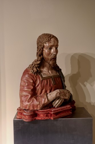 Buste de Christ Rédempteur en terre-cuite polychrome - vers 1490-1500 - Sculpture Style Renaissance