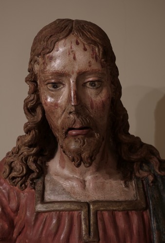 XVIe siècle et avant - Buste de Christ Rédempteur en terre-cuite polychrome - vers 1490-1500