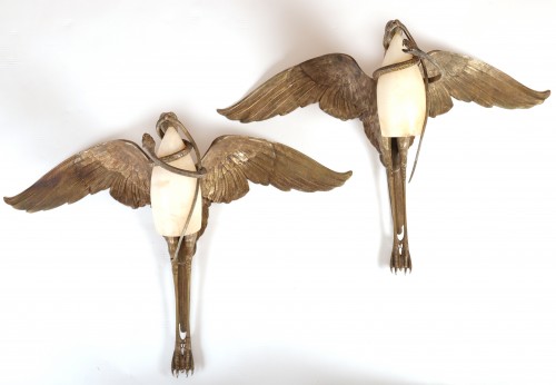 Albert CHEURET (1884-1966) - Importante paire d'appliques en bronze argenté - Luminaires Style Art Déco