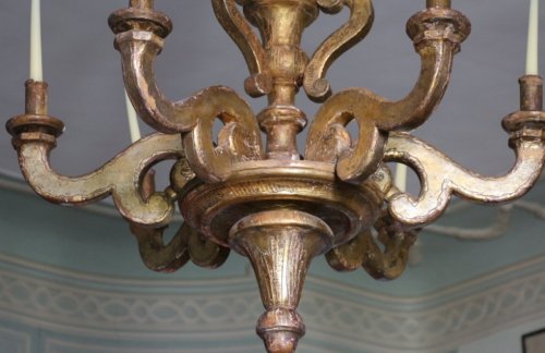 Antiquités - Grand lustre en bois doré, époque Louis XIV