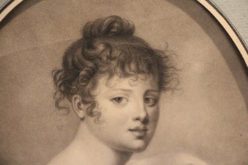 Fusain dame de qualité, signé J. Isabey 1810 - Tableaux et dessins Style Empire