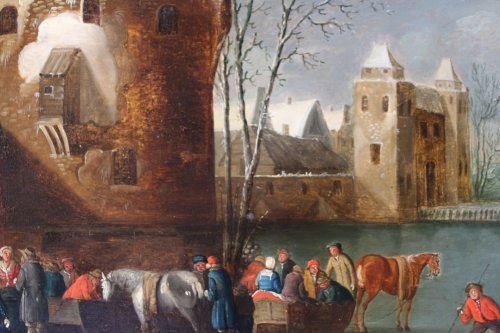 Antiquités - Paysage sous la neige - École flamande  du XVIIe siècle