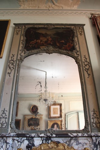 Trumeau laqué vert époque Louis XV - Miroirs, Trumeaux Style Louis XV