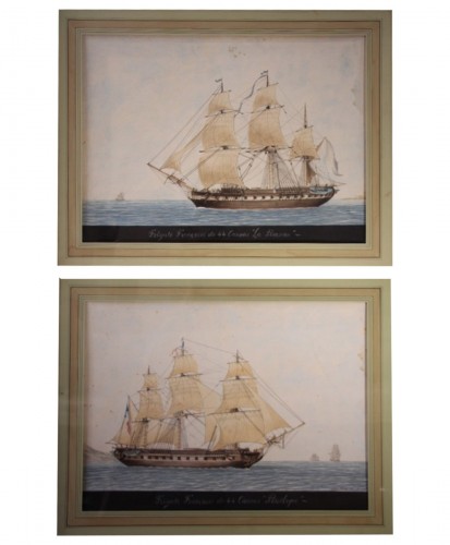 Antoine Roux (1765-1838) - Paire de portraits de bateaux, aquarelle