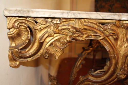 Console en bois doré, plateau de marbre, époque Louis XV - Louis XV