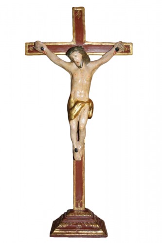 Crucifix en bois sculpté et polychrome, Italie fin XVIIIe siècle