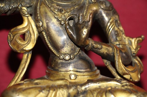 Bouddha de la sagesse avec épée Manjushri en bronze doré, Tibet, fin XVIIe. - 