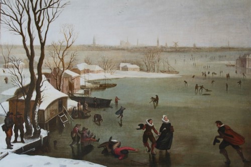 Patineurs sur un lac gelé - École Hollandaise de la fin du XVIe siècle