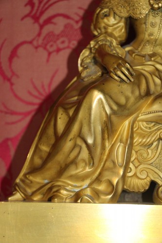 Antiquités - Pendule en bronze doré,"Les heures de Madame de Sévigné", époque Charles X