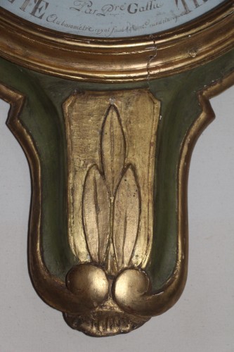 Baromètre laqué et doré, signé GAFFU Rue de la Roquette, Paris XVIIIe siècle - Didascalies