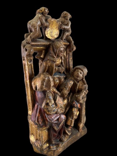 Sculpture Sculpture en Bois - Sculpture en chêne, discussion théologique - Bruxelles fin du XVe siècle
