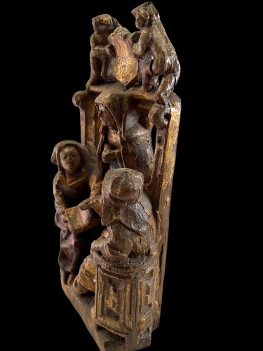 Moyen Âge - Sculpture en chêne, discussion théologique - Bruxelles fin du XVe siècle