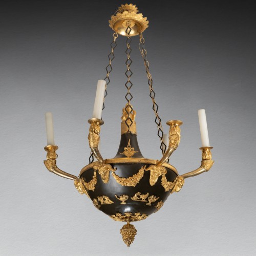 Lustre en bronze patiné et doré époque Empire circa 1800 - Luminaires Style Empire