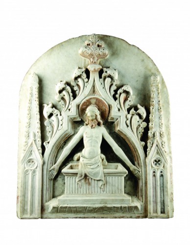 Antiquités - Important relief en marbre de la "Résurrection du Christ" attribué au Maître de l'Autel de Mascoli