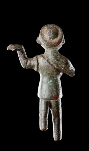 Archéologie  - Statuette en bronze, avec figure masculine à grand phallus, Grèce 1ere moitié du IVe siècle avant  J.-C.