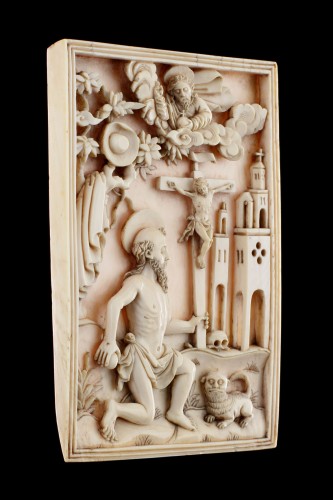 Sculpture  - Plaque de dévotion en ivoire sculpté représentant Saint Jérôme, Macao portugais
