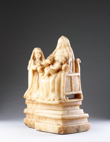 Sculpture Sculpture en Marbre - Sainte Anne  et la Vierge - Groupe en albâtre sculpté de Trapani