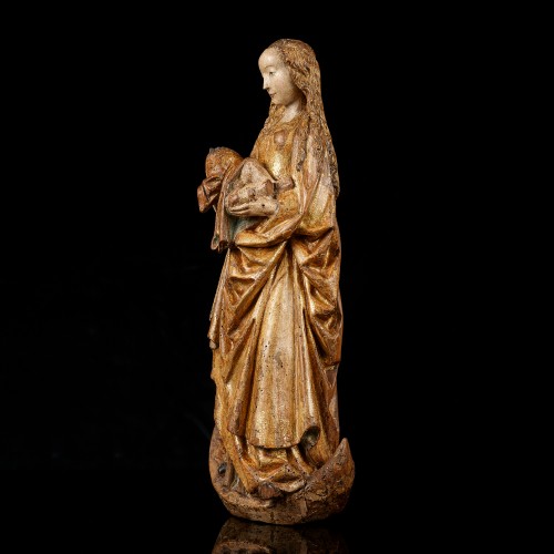 Sculpture Sculpture en Bois - La Vierge à l’Enfant sur le croissant de lune
