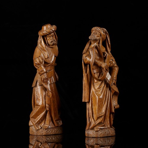 Sculpture Sculpture en Bois - Deux prophètes tenant des rouleaux de texte