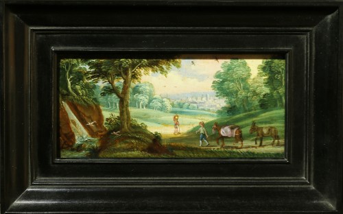 Quatre paysages pastoraux avec des paysans - Attribué à Izaak van Oosten (1613-1661) - Tableaux et dessins Style Renaissance