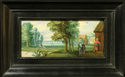 Quatre paysages pastoraux avec des paysans - Attribué à Izaak van Oosten (1613-1661) - Floris van Wanroij Fine Art