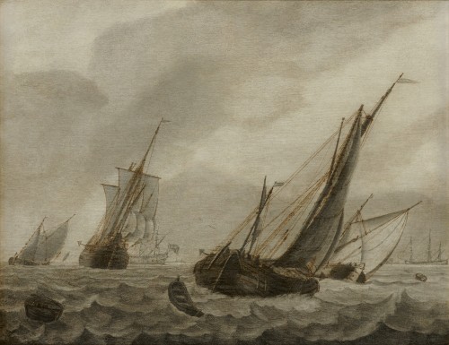 Cornelis Pietersz. de Mooy (vers 1640 -1693) - Voiliers sur des eaux agitées