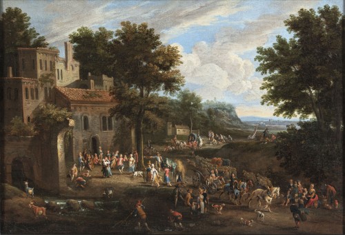 Paysage animé dans un village Matthijs SCHOEVAERDTS (1665-67-1703)