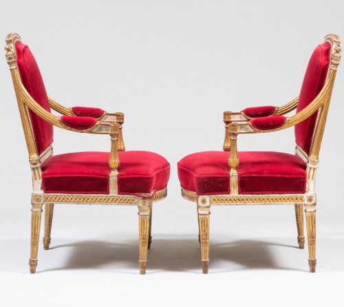 Louis XVI - Paire de fauteuils a la Reine d'epoque Louis XVI