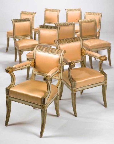 Ensemble de huit chaises et deux fauteuils, Italie circa 1780