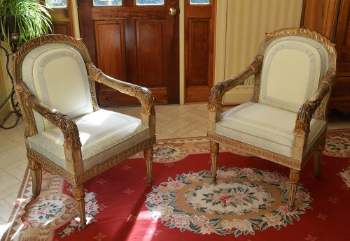 Paire de fauteuils d’époque néoclassique, Italie du Nord vers 1800 - Sièges Style Empire