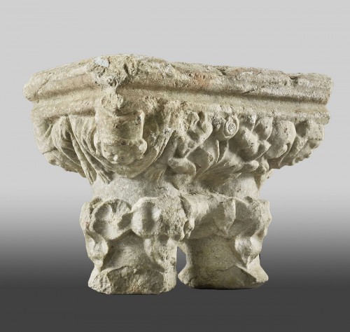 Double chapiteau de cloître - Sculpture Style Moyen Âge