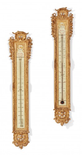 Baromètre et Thermomètre en bois doré