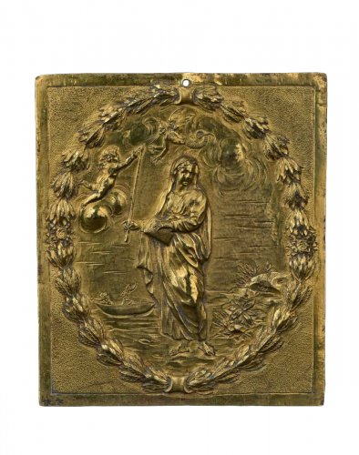 Plaque en bronze doré représentant Sainte Geneviève, XVIIIe siècle
