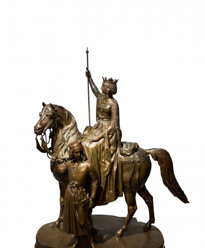 Grand groupe équestre en bronze de la Reine Isabelle