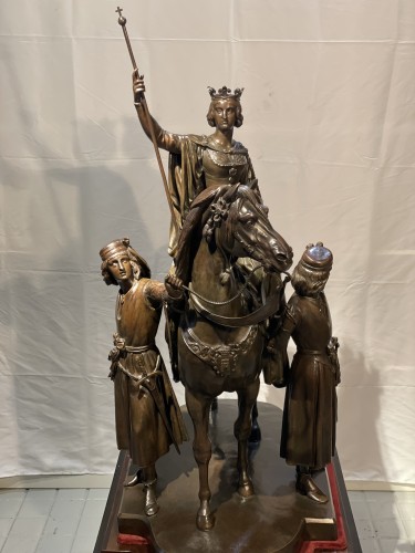 Sculpture Sculpture en Bronze - Grand groupe équestre en bronze de la Reine Isabelle